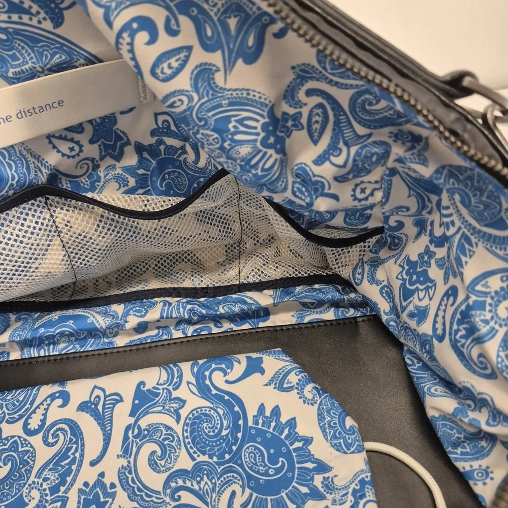 Lululemon Keep It Classy Duffel Bag Black Nylon Gym Weekender Blue Paisley